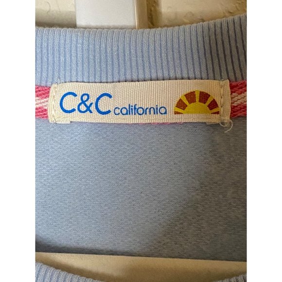 C&C California Womens Long Sleeve Very Merry Light Blue Boat Neck Top Size M - Picture 3 of 7